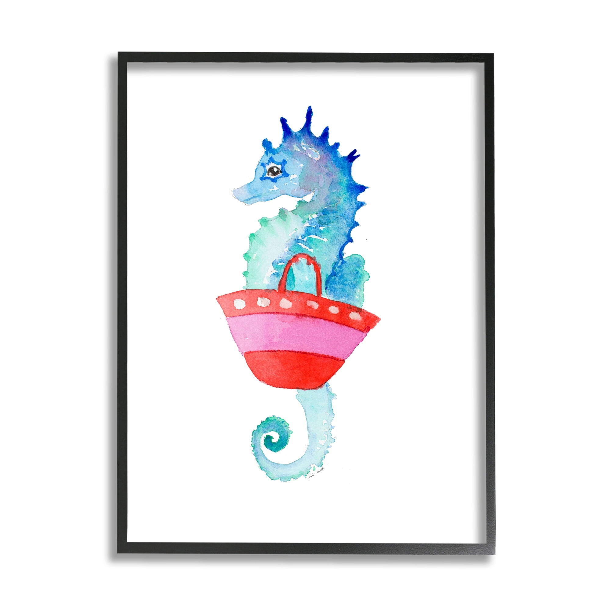 Stupell Indtries Blue Seahorse Red Beach Bag Aquatic Animal,16 x 20,Design by Lanie Loreth