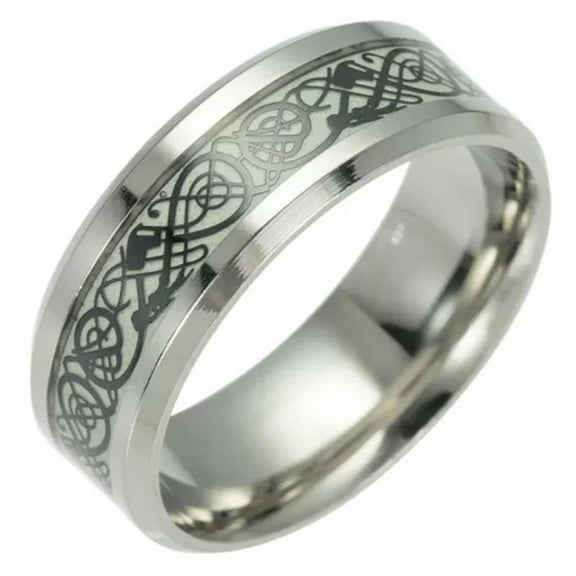 HOOUN Women & Men Luminous Ring Dragon Design Stainless Steel Glowing Finger Ring Gift-black-13