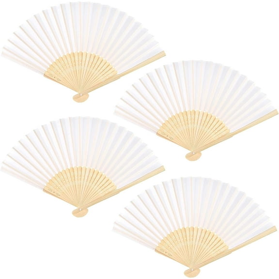 LINLIN Hand Fan Folding, 4 Pcs White Folding Fan Handheld Fan for Women Men Dancing Cosplay Props Wedding Party Home Decorations Birthday Gifts