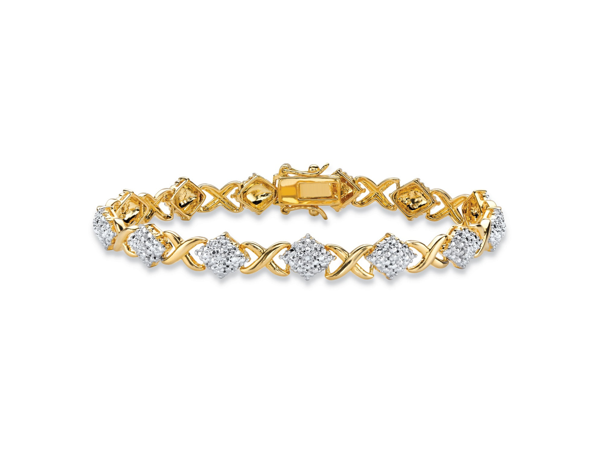 Gold Tone Diamond Accent Leaf Tennis Bracelet