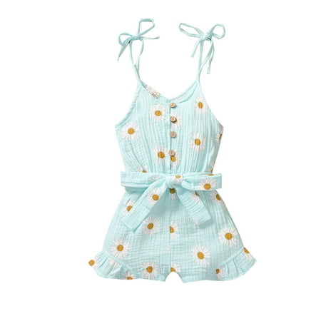 

Toddler Kids Baby Girl Clothes Button Daisy Sling Romper Jumpsuit Shorts Outfits
