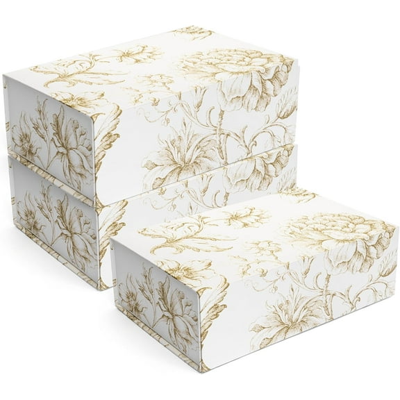Luxury Keepsake Gift Box 3-Pack | Gold Floral Decorative Boxes with Magnetic Lids for Presents, Wedding Memory Box, and Bridal Gifts. 11.5" x 7.5" x 3.5"