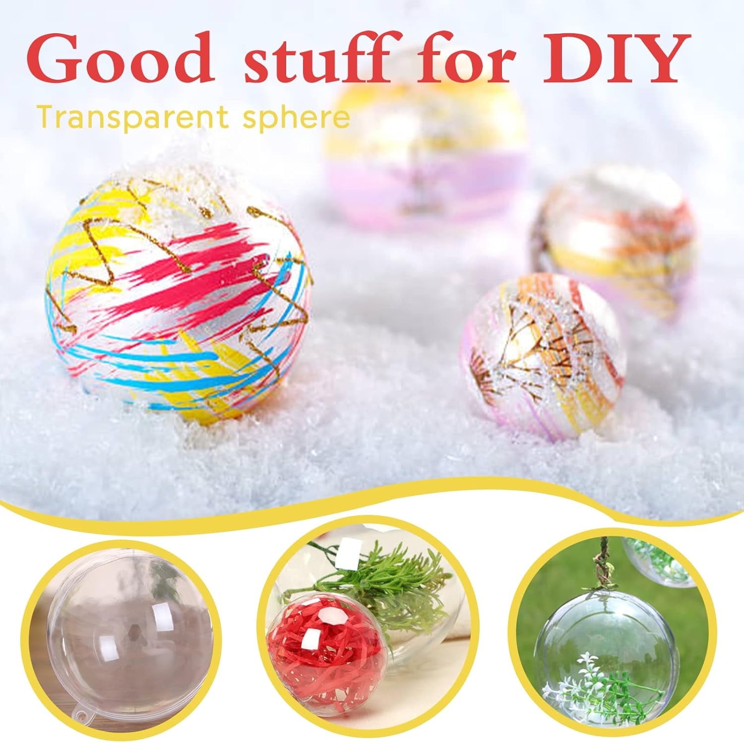 Topboutique 50 Pcs Clear Fillable Ornaments Ball Transparent DIY Craft Ball 5 Size Christmas Ornament Ball Acrylic Fillable Ball Plastic Decorative Hanging Ornaments Ball for Christmas Tree Decor