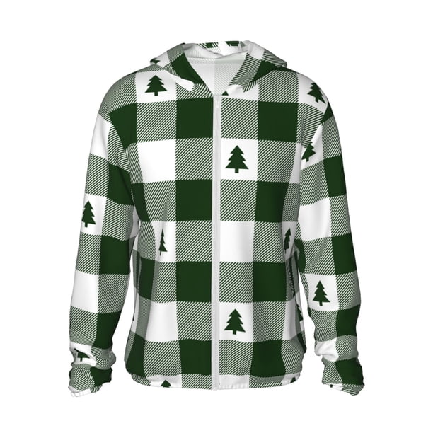 Fotbe Green White Lumberjack Plaid Chaqueta con Protección Solar UPF 50+ para Hombre y Mujer, Camisa con Capucha y Bolsillos-3X-Large