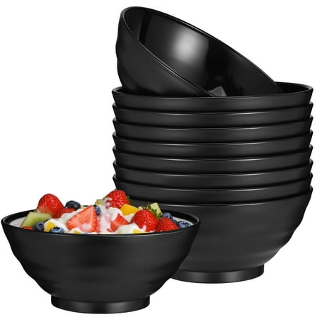 Topekada 10 Pcs Reusable Black Plastic Bowls, 25.36 OZ Soup Bowl BPA Free, Unbreakable Cereal Bowl, Microwave and Dishwasher Safe Ramen Bowl, Salad Bowls Pasta Bowls for Kitchen Home Outing