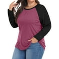 thumbnail image 3 of WellSize Plus Size T Shirts for Women Color Block Long Sleeve Fall Tops Casual Tee Crew Neck Blouses, 3 of 8