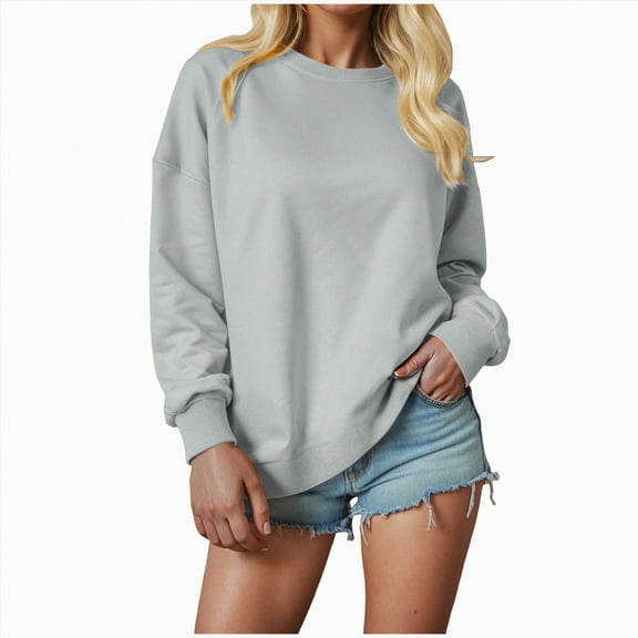 Towmus Sweatshirts for women Crewneck Womens Long Sleeve Tops Solid Oversized Pullover Sweatshirt for Women