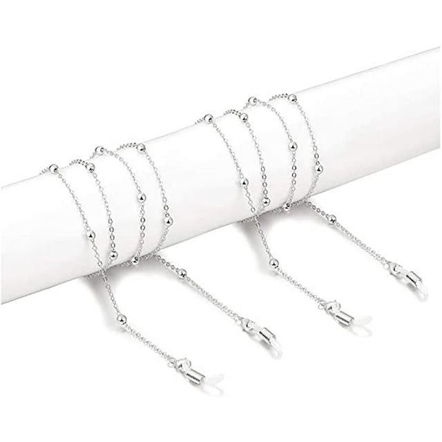 Chaînes de Lunettes pour Femmes, Collier de Lunettes Perlé Premium - Argent