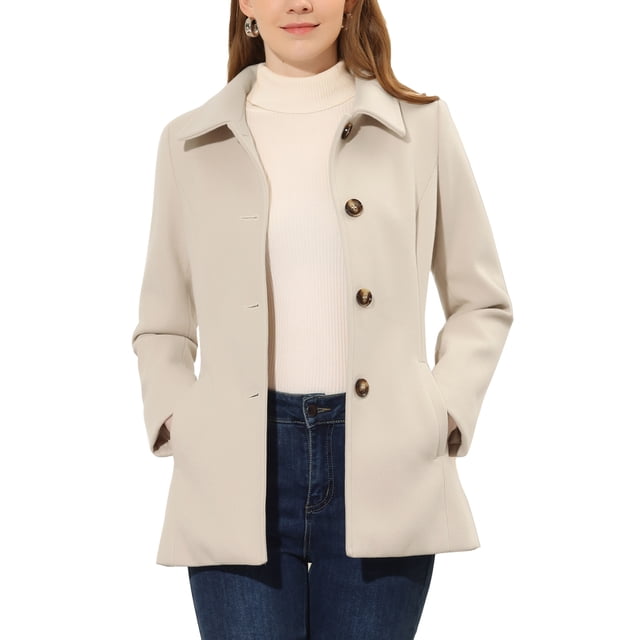 Abrigo de mujer con cuello Peter Pan, de un solo botón, color beige