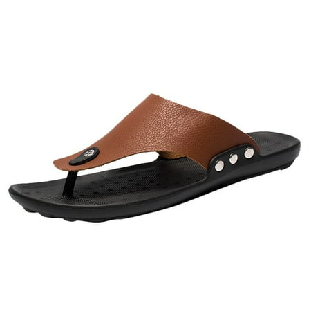 Binhe Men Summer Rome Flip Flop Beach Slipper Comfortable T-Strap Open toe Slipper with Arch Support Impermeable Open toe Beach Leather Thong Sandals Cushion