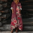 thumbnail image 1 of Heisall 2026 Spring Summer Boho Floral Printed Linen Maxi Dress V Neck Batwing Sleeve Oversized Kaftan Dresses with Pockets, 1 of 7