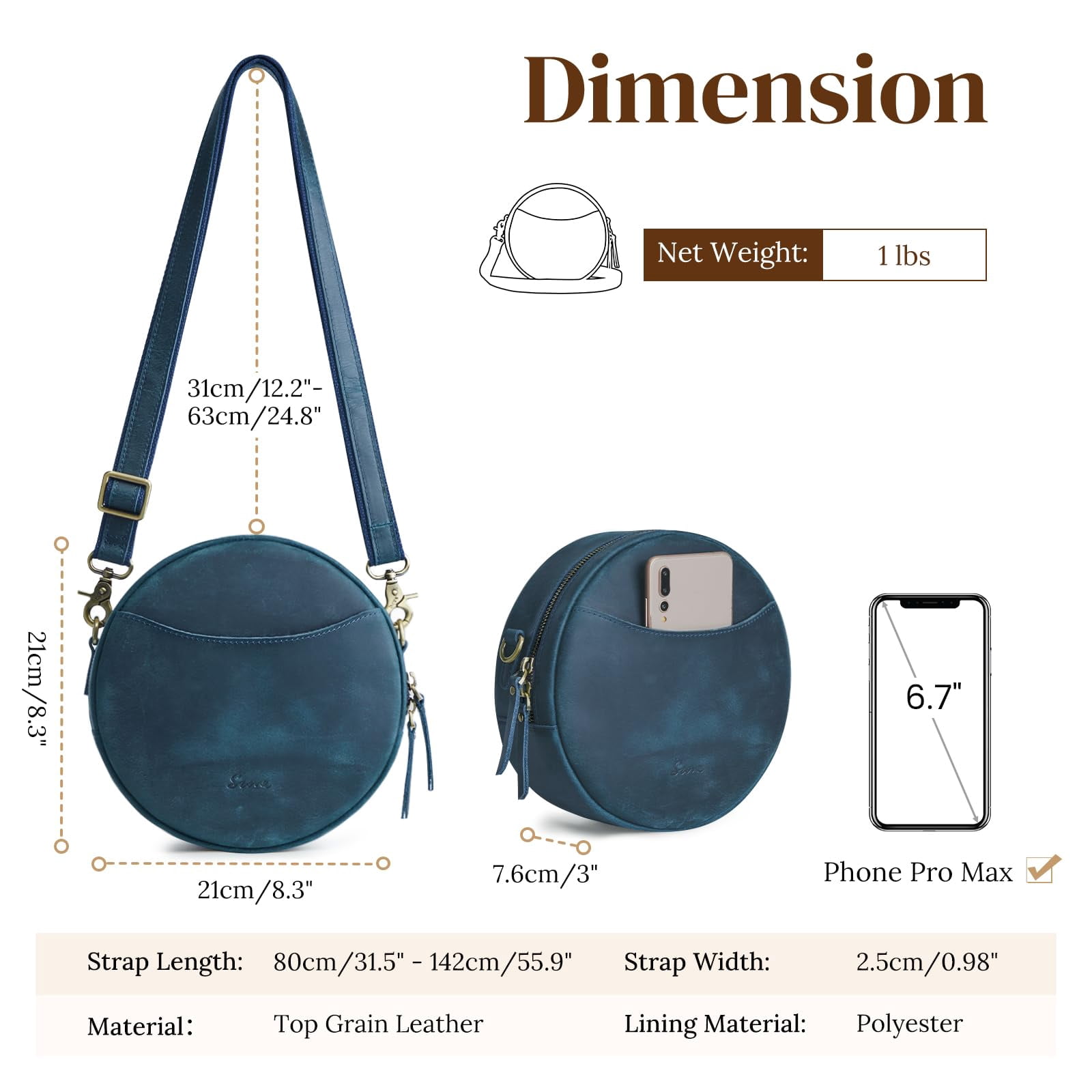 S-ZONE Leather Crossbody Bags for Women Trendy Circle Cross Body Shoulder Bag Designer Round Purses