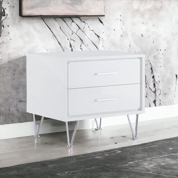 Rectangular Wooden Night Table Having 2 Drawers & Chrome Leg