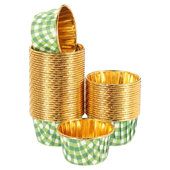 Uxcell 50 Pcs Single-sided Aluminum Foil Cupcake Liners, Greaseproof Muffins Baking Cupcakes for Wedding Birthday Party Decoration, Green (Round-Grid)