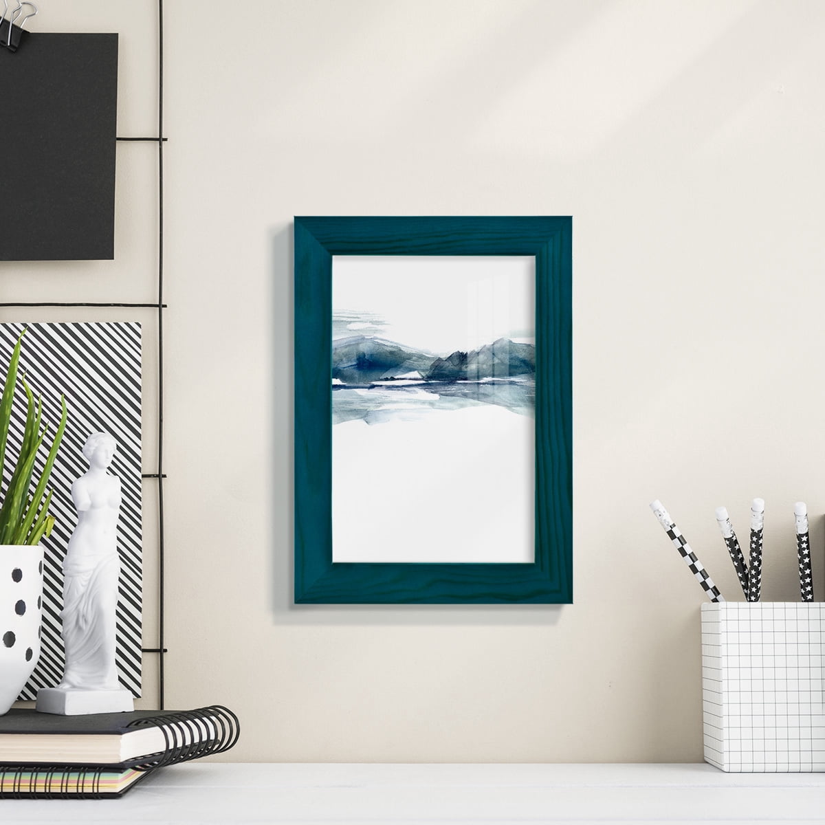 Stark Horizon II - Framed Print w/glass - Ocean Blue