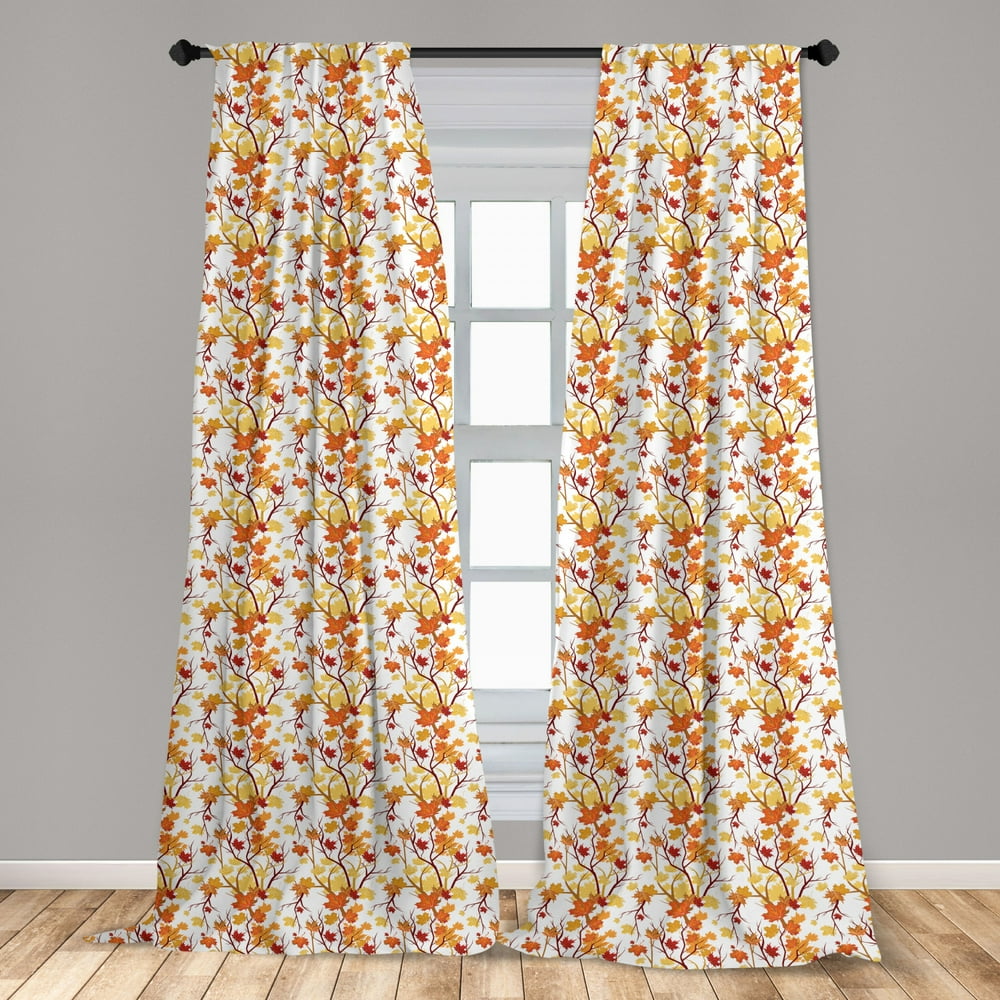 Fall Curtains 2 Panels Set, Swirling Fall Leaves with Shady Seasonal