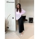 thumbnail image 4 of Suéter elegante Hirsionsan para mujer, suéteres holgados informales de moda de verano y otoño de 2024, suéter elegante rosa y blanco para mujer, 4 of 5