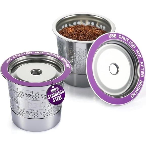 Stainless Steel Reusable K Cups for Keurig Coffee Maker by PureHQ, Refillable Metal Coffee Filters, 2 Pack
