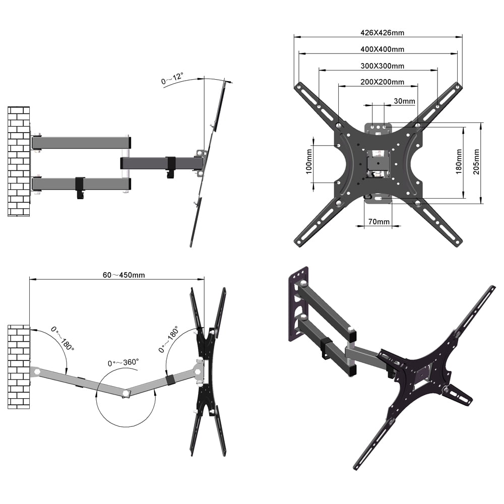 Adjustable Wall Mount TV Bracket, 26-55" Rotatable TV Stand with Spirit Level Black
