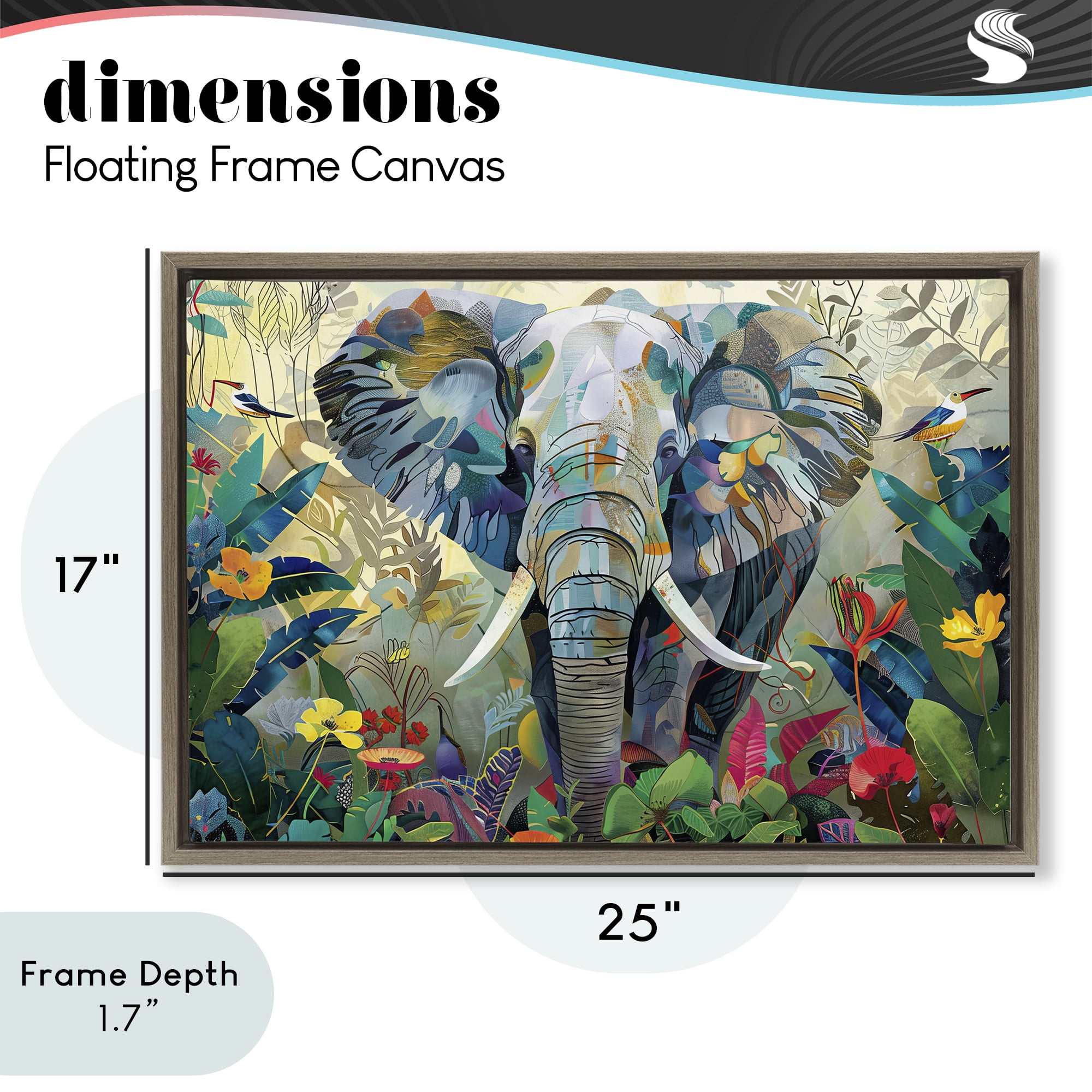 Stupell Industries Elephant's Realm in Tropical Bloom Brown Framed Floater Canvas Wall Art, design by Lazar Studio