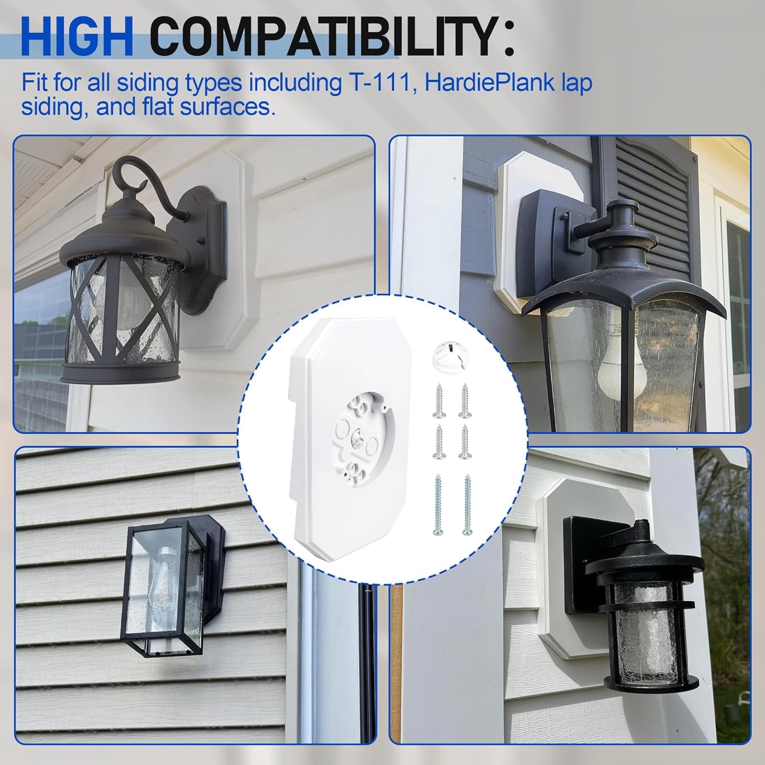 ABCISI Siding Mounting Block 8141DBL, Vinyl Siding Mounting Block Outdoor Light Mount Plate Kit with Built-in Electrical Box for 1/2 inch Lap Double, White Outdoor Light Plate