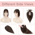 thumbnail image 2 of MY-LADY 100% Remy Human Hair Women Topper Hair Toppers Silk Base Hair Pieces Clip In Hair Topper with 3D Air Bangs 17 Colors 10inch #02 Dark Brown, 2 of 8