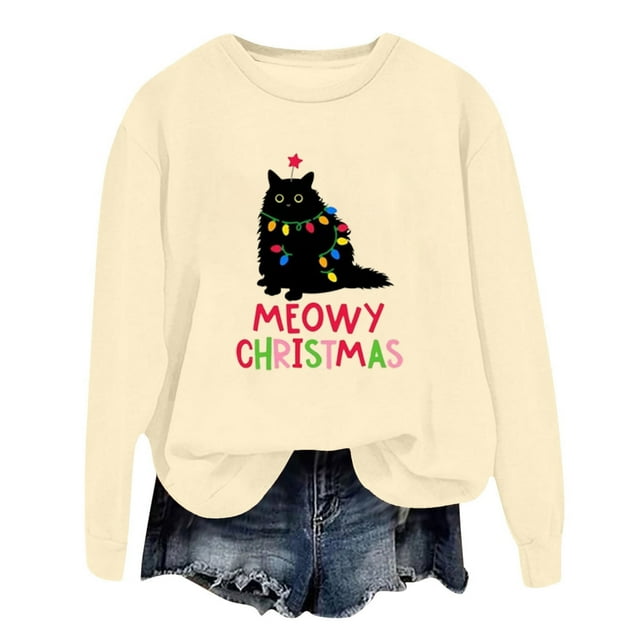 WEAIXIMIUNG Robe Sweat-Shirt Surdimensionnée Grande Taille Mode Hiver pour Femmes Imprimé Festif de Noël Col Rond