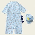 thumbnail image 4 of TOWED22 Toddler Boys Rash Guard Swimsuit Sea World Animal Print Zipper Short Sleeve Bathing Suit with Swim Cap for Kids Light Blue,2-3 Y, 4 of 5