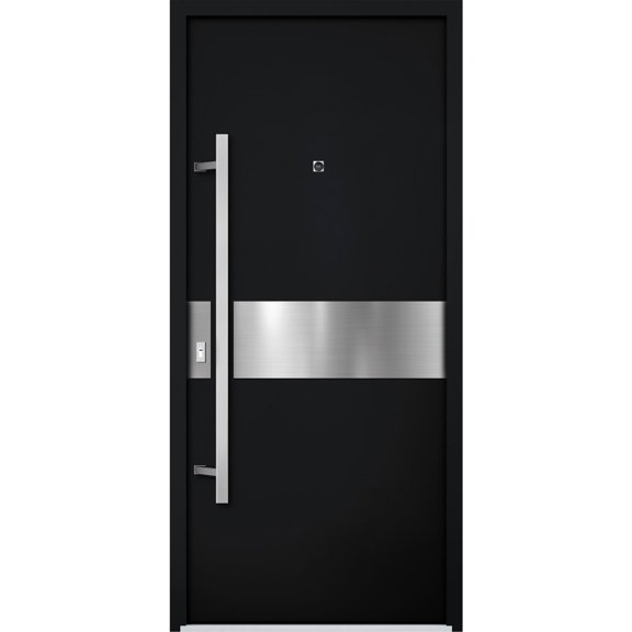 Front Exterior Prehung Steel Door / Deux 6072 Black Enamel / Entry Metal Modern Painted