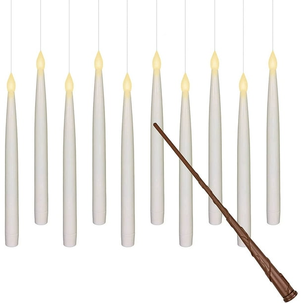 VACUSHOP 10pcs Flameless Taper Floating Candles with Magic Wand Remote ...