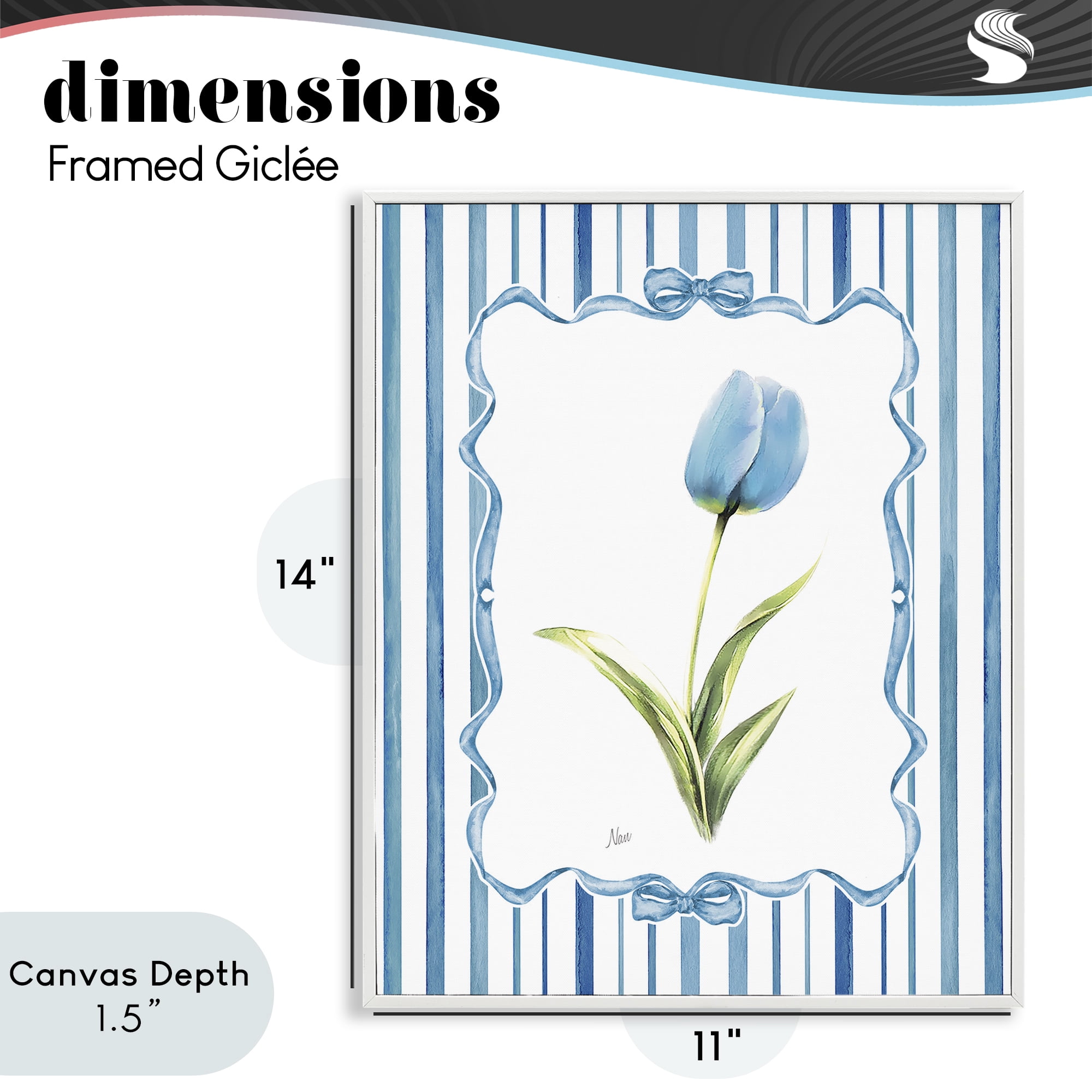 Stupell Industries Blue Tulip & Ribbon Border White Framed Giclee Art, design by Nan