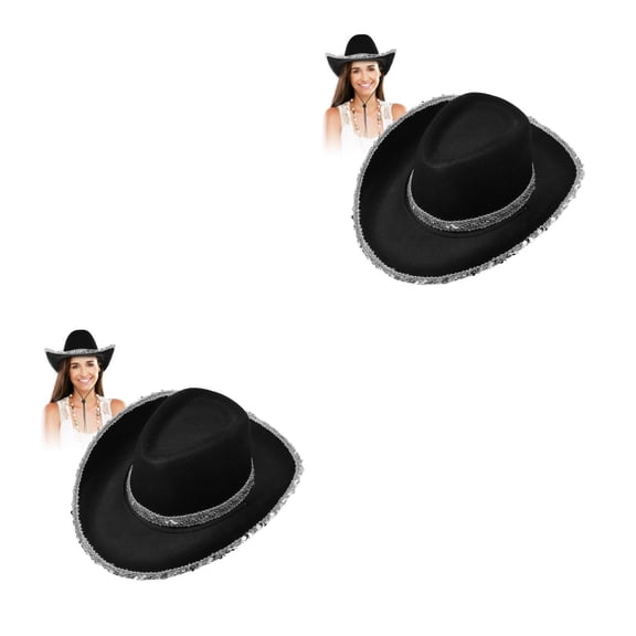Hemoton 2pcs Western Hats for Women Wide Brim Sequin Cowgirl Hats Vintage Fancy Dress Up Costume Accessories