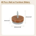 thumbnail image 2 of Nail-on Furniture Sliders, 40Pack Nail-on Felt Pad Round Chair Table Feet Pads Chair Leg Floor Protectors for Hardwood Floors (Brown, 25mm/0.98"), 2 of 7