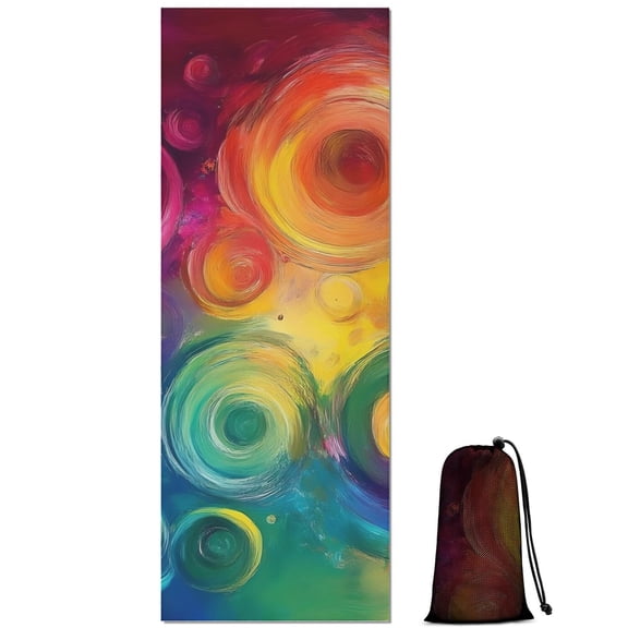 Colorful Tie Dye Circular Spiral Pattern Hot Yoga Mat Towel Non Slip for Hot Yoga - Quick-Drying Yoga Mat Cover with 4 Corner Pockets with Travel Bag - Hot Yoga Towel Non Slip 70"x26"