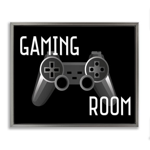 Stupell Industries Gaming Room Black Controller Gray Framed Floater Canvas Wall Art, design by Kim Allen