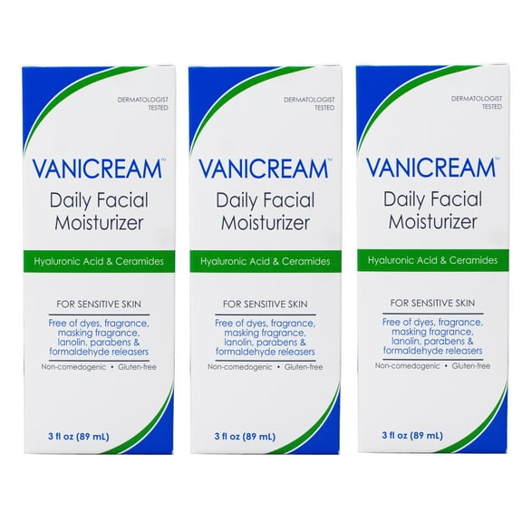 3 Pack - Vanicream Daily Facial Moisturizer For Sensitive Skin, Hyaluronic Acid & Ceramides 89 ml / 3 oz