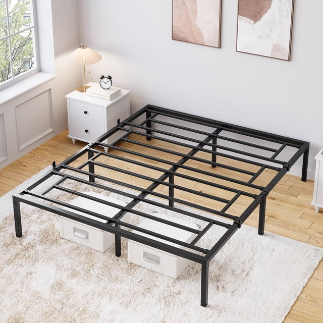 Cama de Plataforma Metálica Full – 16 Pulgadas, Estructura Robusta, Sin Somier, Montaje Fácil, Silenciosa, Gran Carga y Almacenamiento, Negra – 16 INCH FULL