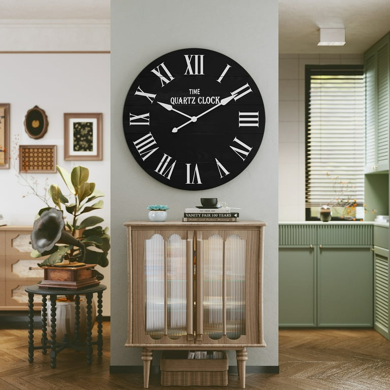 HLR 35.5” Farmhouse Large Shiplap Round Wall Clock with Roman