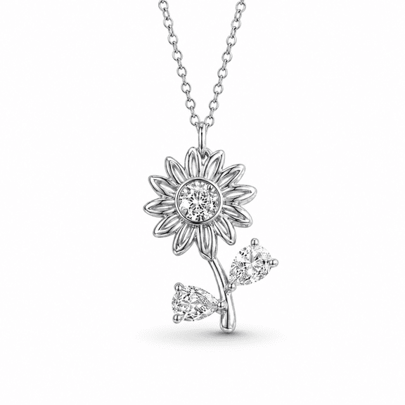 AlKhalil -Elegant Flower Pendant Necklace – Sparkling Crystal Petals and Leaf Accents, Delicate Chain for Women