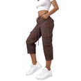 thumbnail image 3 of LEKODE Capris Beach Pants for Women Active Wear Soft Pants for Women Capris for Women with Pockets Womens Bottoms Cargo Pants Women Flowy Pants for Women Ladies Pants Coffee XL, 3 of 5