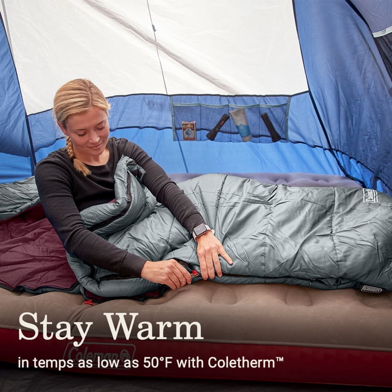 coleman sleeping bag with fishing poles Palmetto Cool Weather together compatible Fiberlock construction prevents insulation from shifting Roll Control system keeps the bag in place for easier rolling Machine washable PEAK1 20°F Mummy Down Sleeping