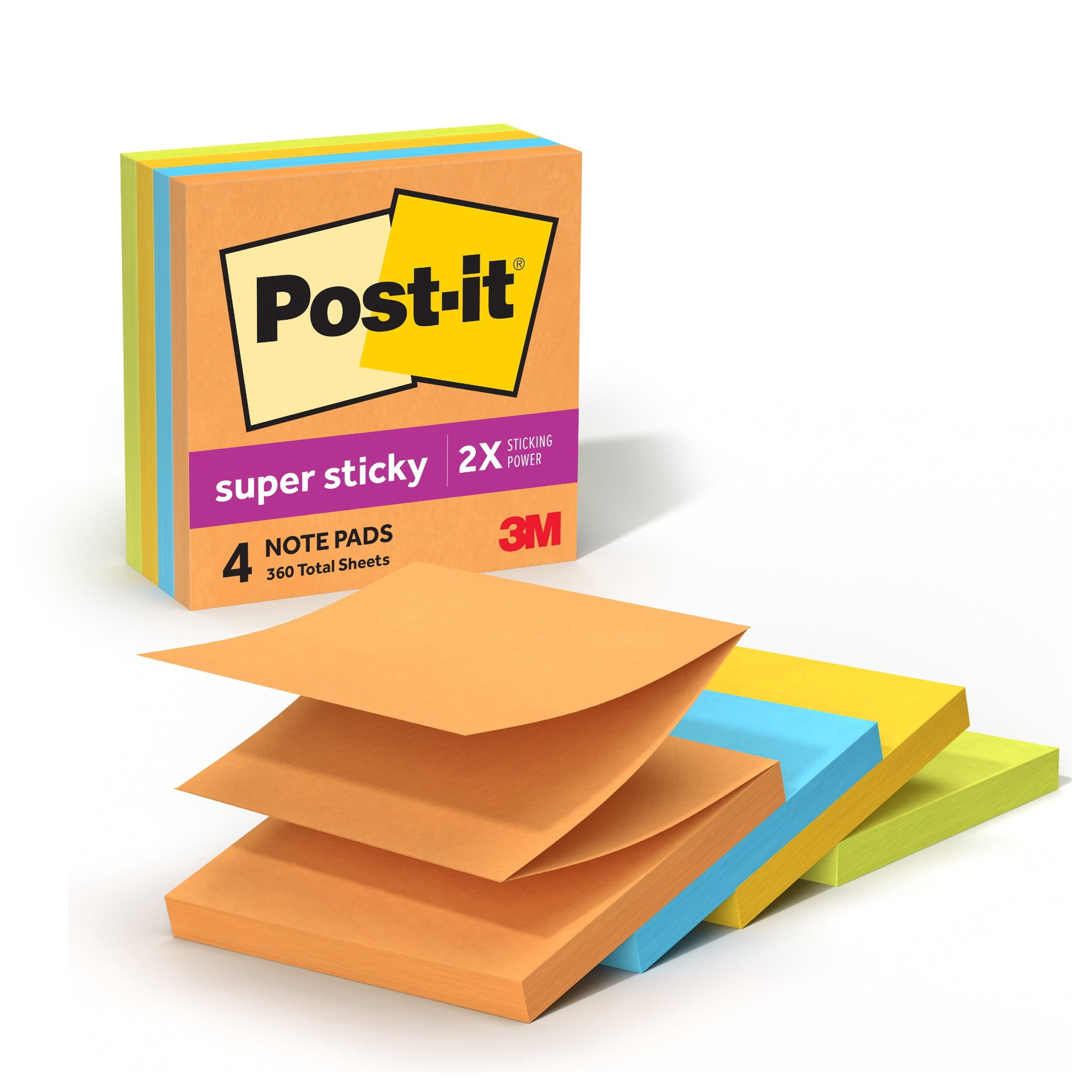 (4 pack) Post-it Super Sticky Dispenser Pop-up Notes, 3 in. x 3 in., Energy Boost, 4 Pads