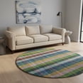 thumbnail image 2 of HomeRoots 676467 8 ft. Navy Blue, Green & Gold Plaid Washable Round Area Rug with UV Protection, 2 of 9