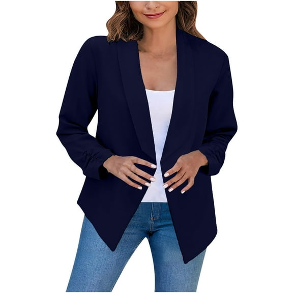 HTNBO Women 3/4 Sleeve Blazer Open Front Cardigan Jacket Work Office Blazer