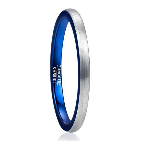 2mm Tungsten Rings for Unisex Matte Silver-Blue Stackable Slim Wedding Bands Size 7-12