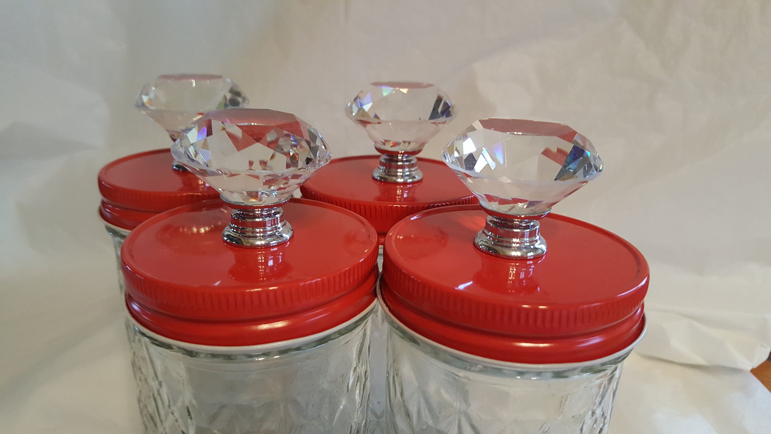 4 Red Mason Jar Canister Knob Converter Top Lids