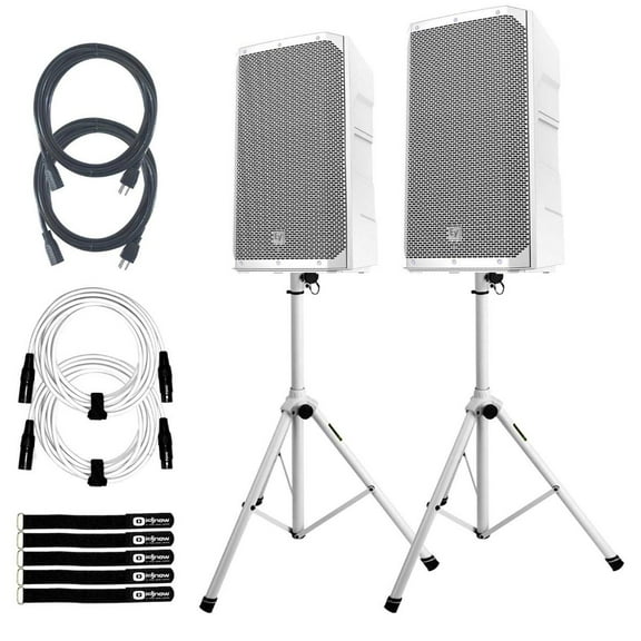 (2) Electro-Voice ELX200-12P-W 12" White Powered Speakers with White Speaker Stands Package