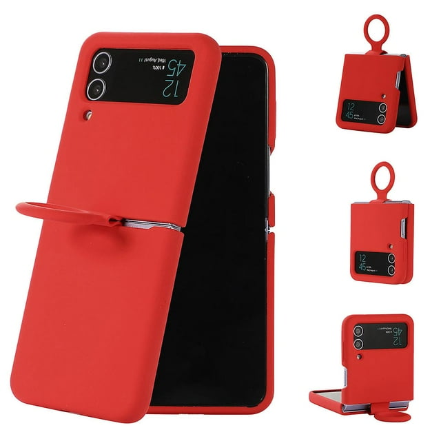Macaron Liquid Silicone Phone Case Compatible For Samsung Galaxy Z Flip 4 With Ring Holder