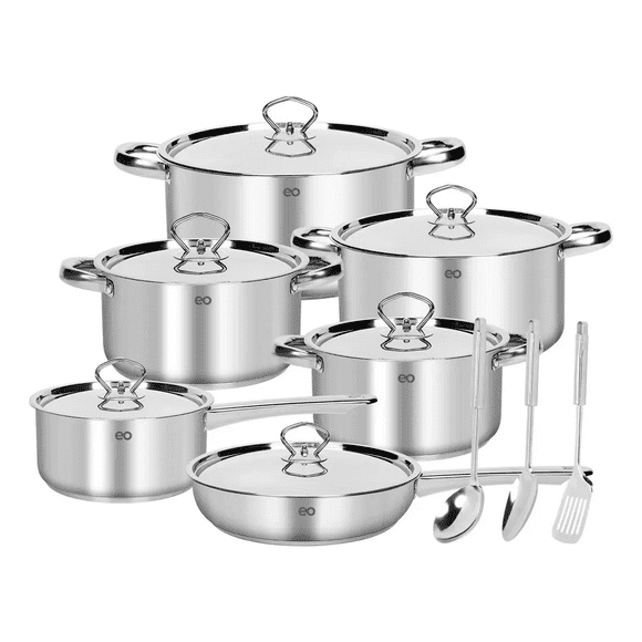 Batería De Cocina Juego De Ollas Acero Inoxidable 15 Piezas Plateado