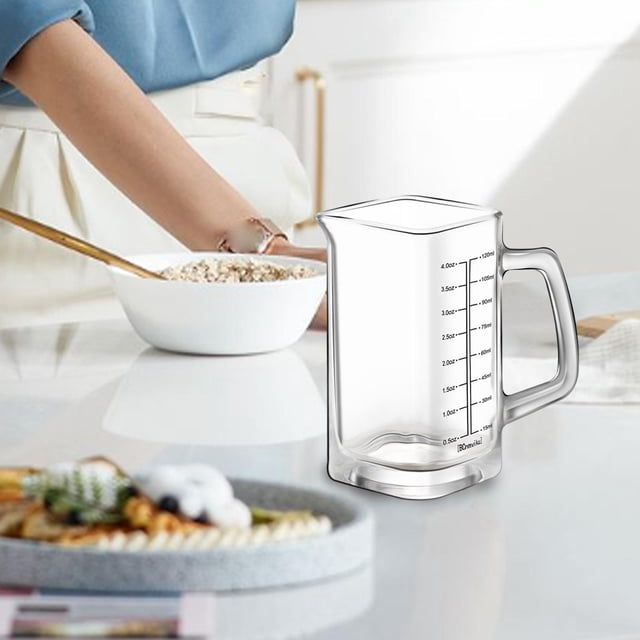 Taza medidora de vidrio de 4 onzas/120ml, caños pequeños para taza medidora, taza de vidrio para café expreso, herramientas para camareros de barra de B Macarena Jarra de medición